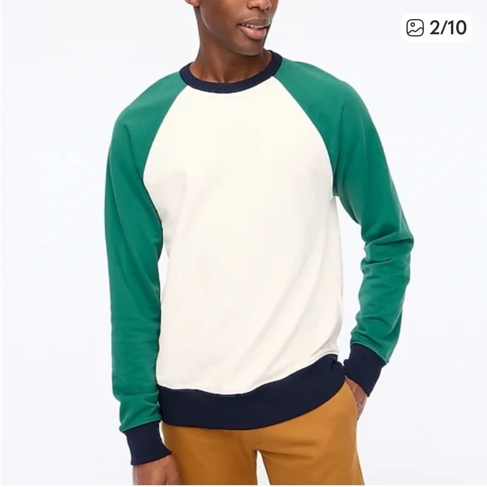 J. Crew Raglan Terry Crewneck Pullover Sweater in Natural Creek Navy Blue Medium